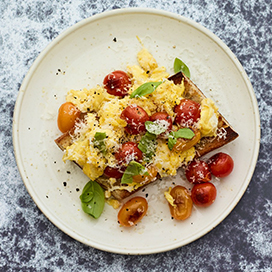 Soft-Scrambled Egg Sandwich With Blistered Tomatoes and Parmesan