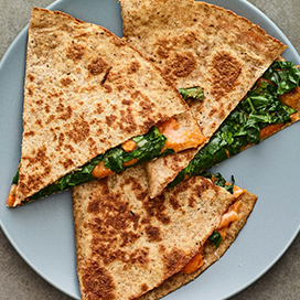 Kale and sweet potato parmesan quesadilla