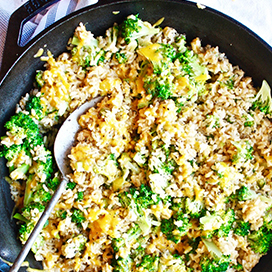 Broccoli cheddar brown rice skillet