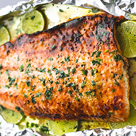 An easy way to prepare roasted salmon with coriander and lemon